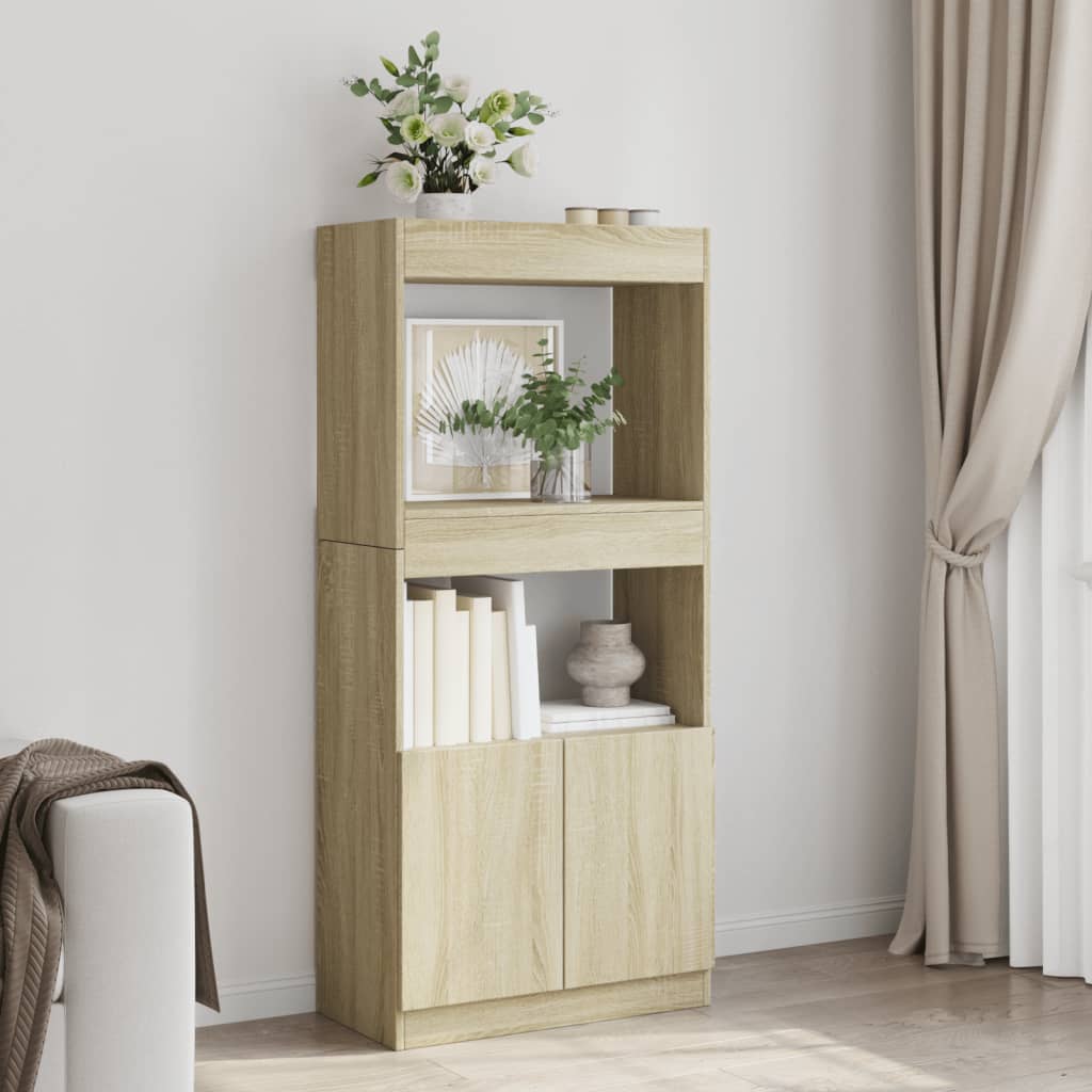 Hoge kast 63x33x140 cm bewerkt hout sonoma eikenkleurig is nu te koop bij PeponiXL, paradijselijk wonen!