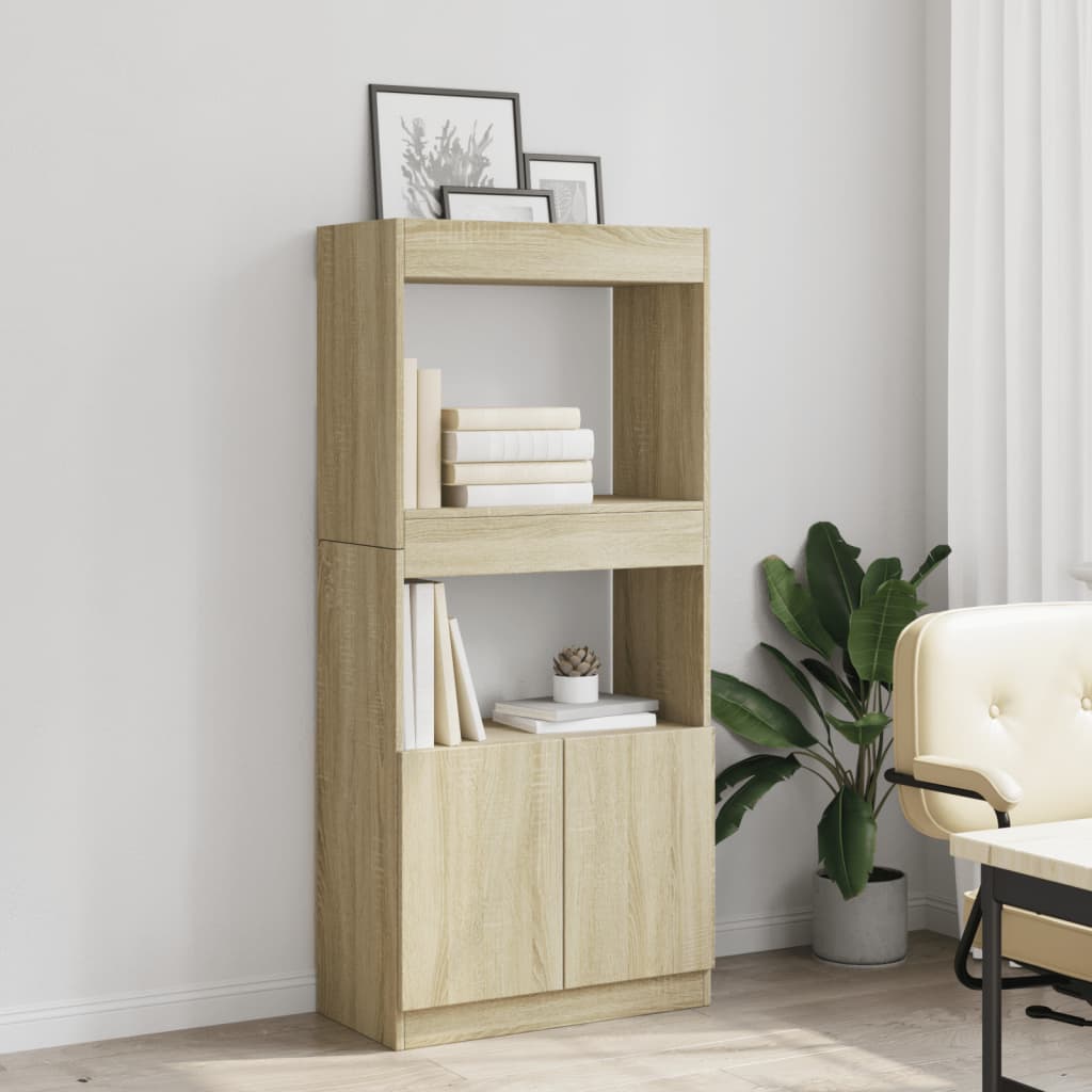 Hoge kast 63x33x140 cm bewerkt hout sonoma eikenkleurig is nu te koop bij PeponiXL, paradijselijk wonen!