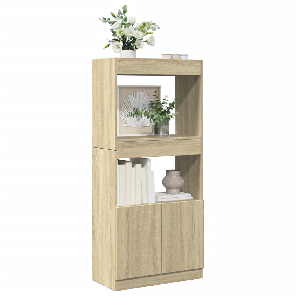 Hoge kast 63x33x140 cm bewerkt hout sonoma eikenkleurig is nu te koop bij PeponiXL, paradijselijk wonen!