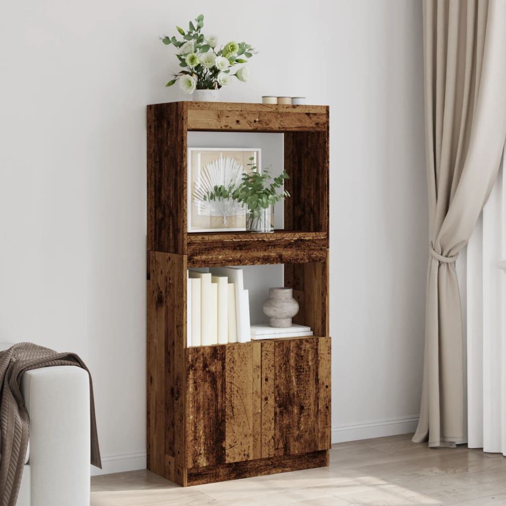 Hoge kast 63x33x140 cm bewerkt hout oud houtkleurig is nu te koop bij PeponiXL, paradijselijk wonen!