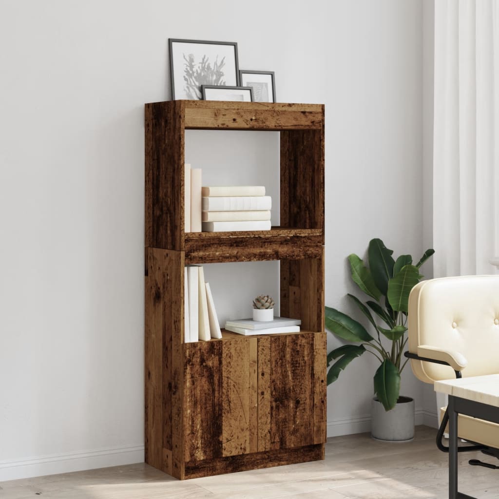 Hoge kast 63x33x140 cm bewerkt hout oud houtkleurig is nu te koop bij PeponiXL, paradijselijk wonen!