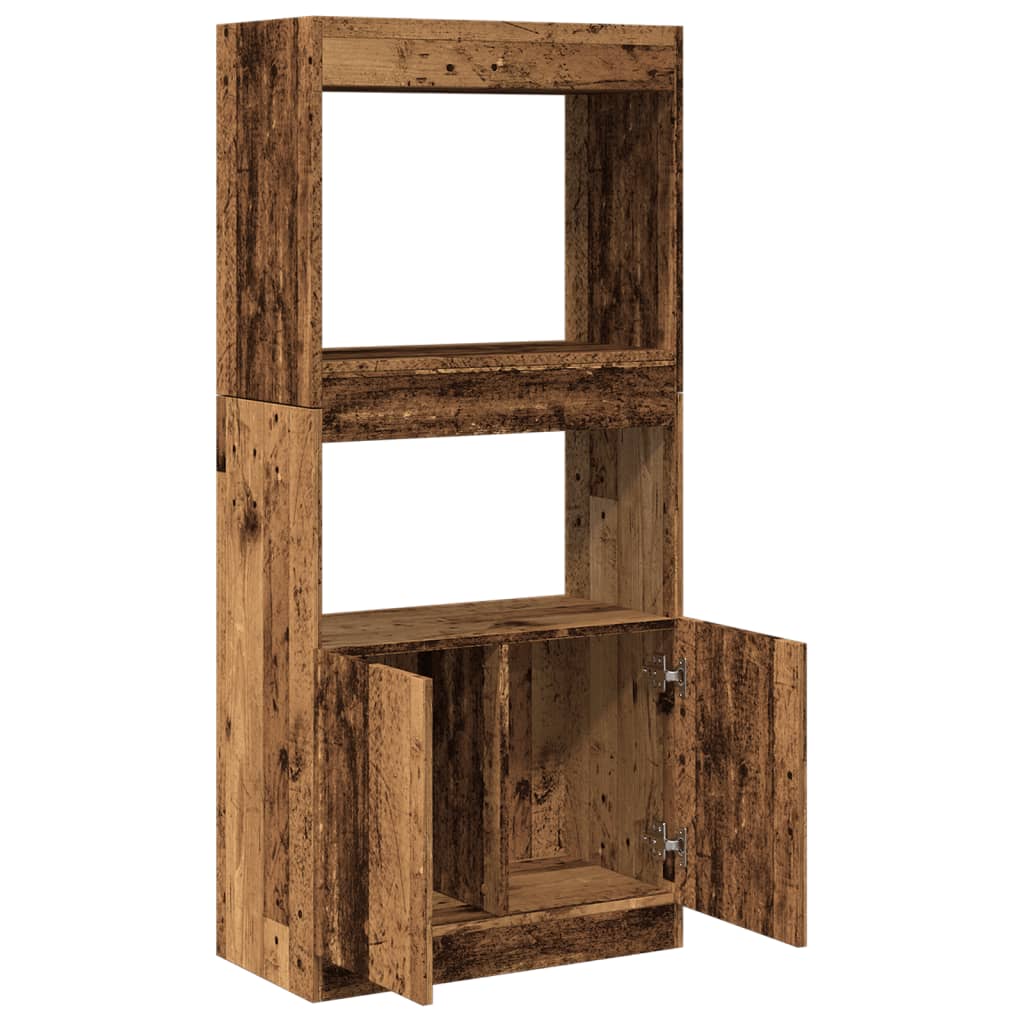 Hoge kast 63x33x140 cm bewerkt hout oud houtkleurig is nu te koop bij PeponiXL, paradijselijk wonen!