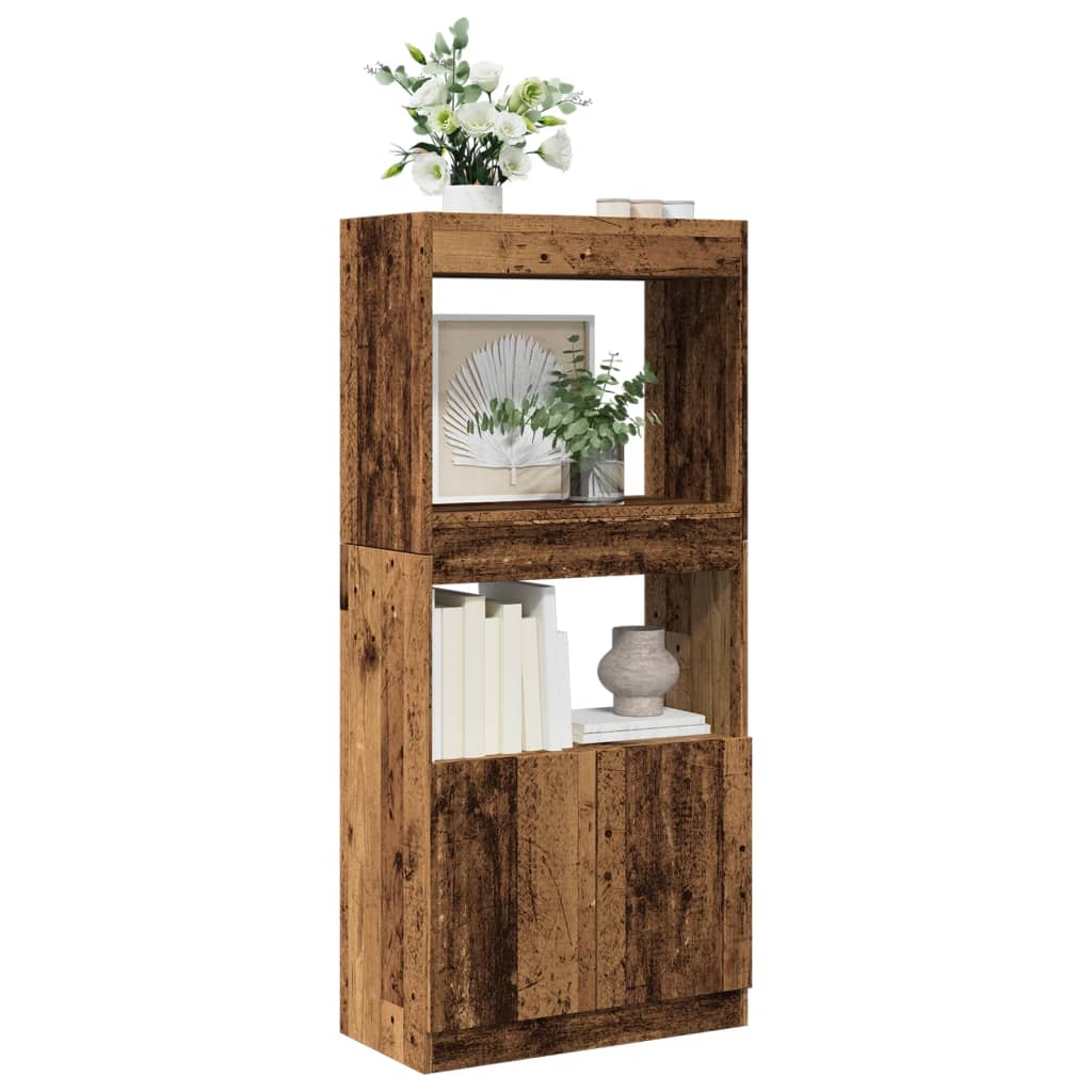 Hoge kast 63x33x140 cm bewerkt hout oud houtkleurig is nu te koop bij PeponiXL, paradijselijk wonen!