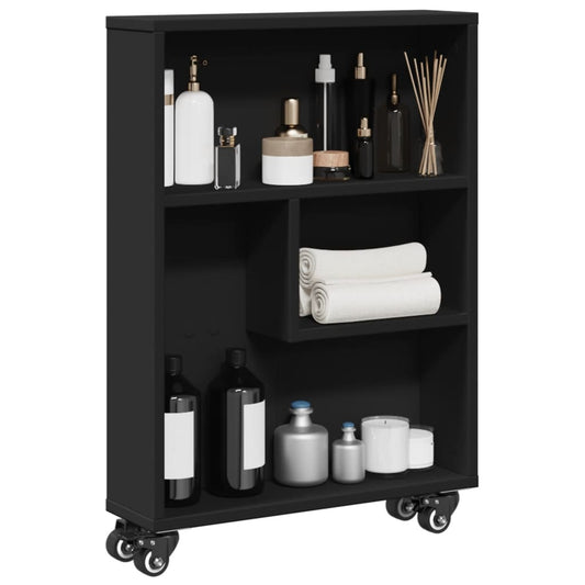 Opbergtrolley smal 48x13x68 cm bewerkt hout zwart is nu te koop bij PeponiXL, paradijselijk wonen!