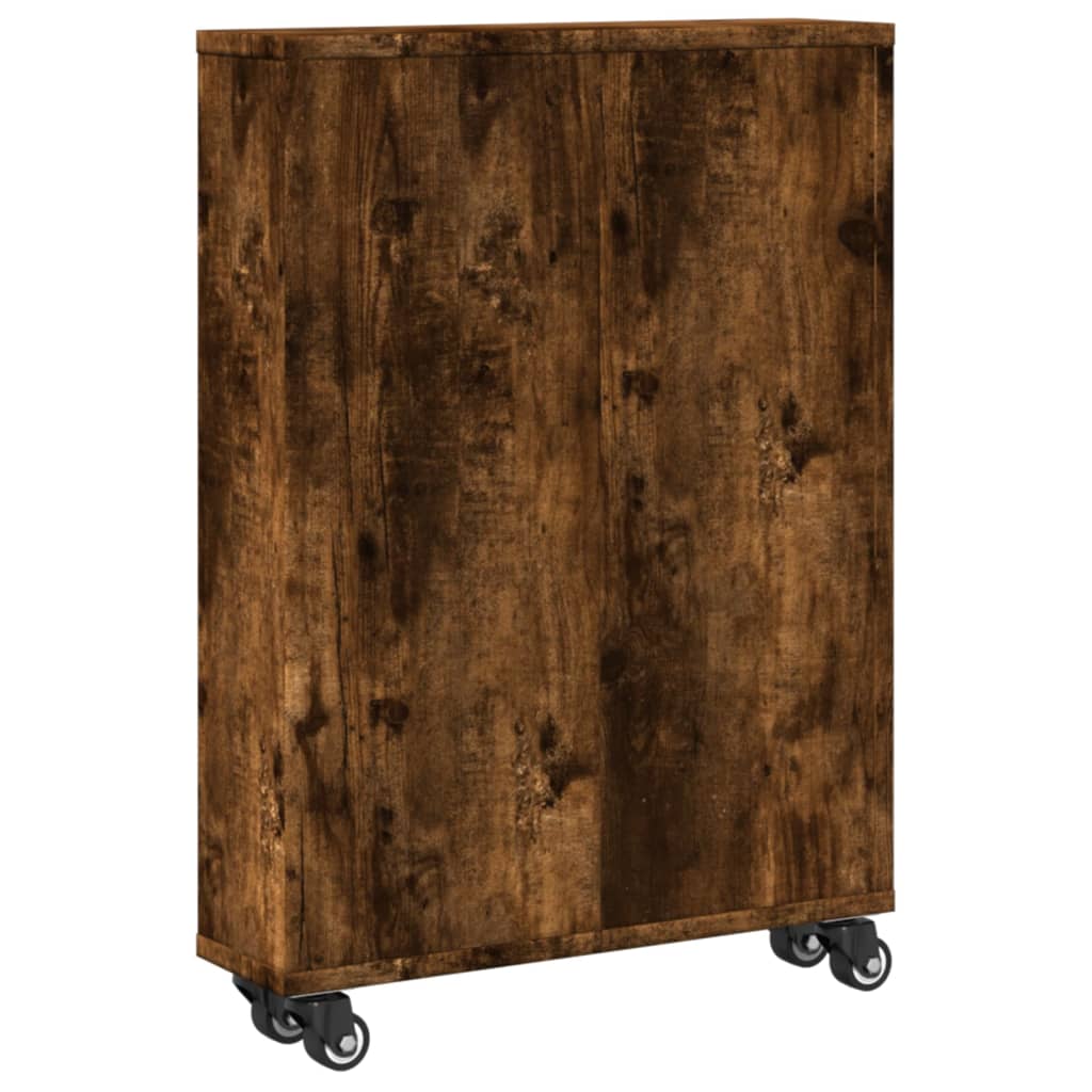 Opbergtrolley smal 48x13x68 cm bewerkt hout gerookt eikenkleur is nu te koop bij PeponiXL, paradijselijk wonen!