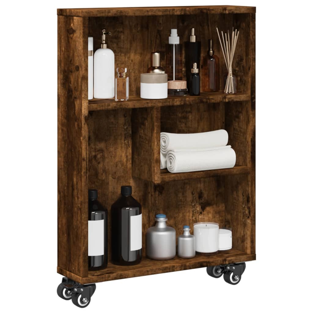 Opbergtrolley smal 48x13x68 cm bewerkt hout gerookt eikenkleur is nu te koop bij PeponiXL, paradijselijk wonen!