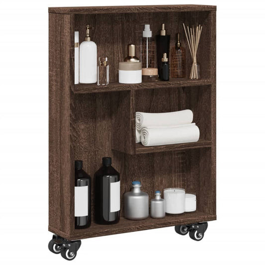 Opbergtrolley smal 48x13x68 cm bewerkt hout bruin eikenkleurig is nu te koop bij PeponiXL, paradijselijk wonen!