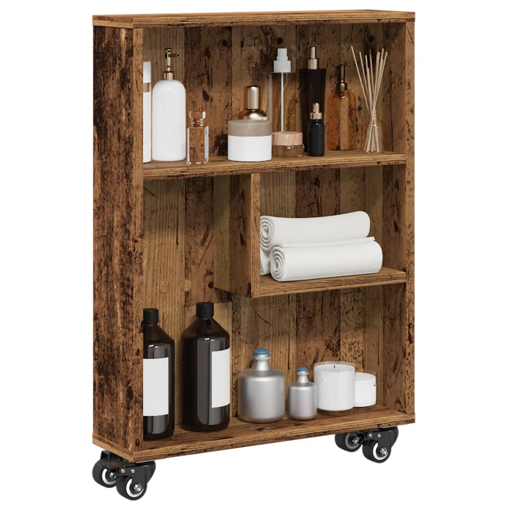 Opbergtrolley smal 48x13x68 cm bewerkt hout oud houtkleurig is nu te koop bij PeponiXL, paradijselijk wonen!