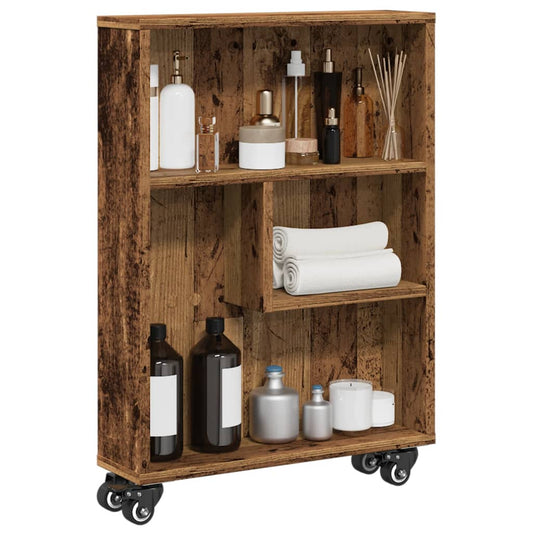 Opbergtrolley smal 48x13x68 cm bewerkt hout oud houtkleurig is nu te koop bij PeponiXL, paradijselijk wonen!