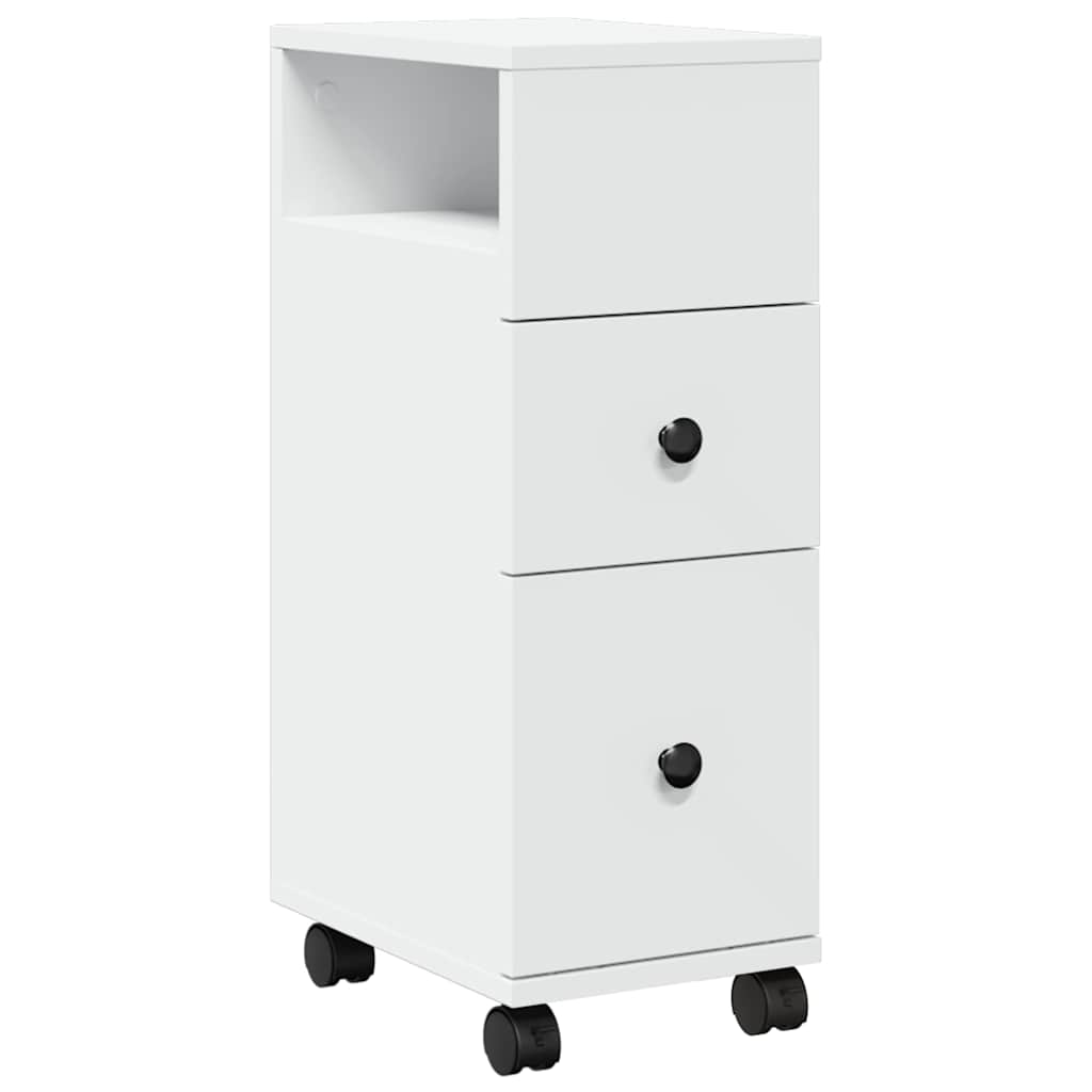 Badkamerkast smal met wielen bewerkt hout wit is nu te koop bij PeponiXL, paradijselijk wonen!