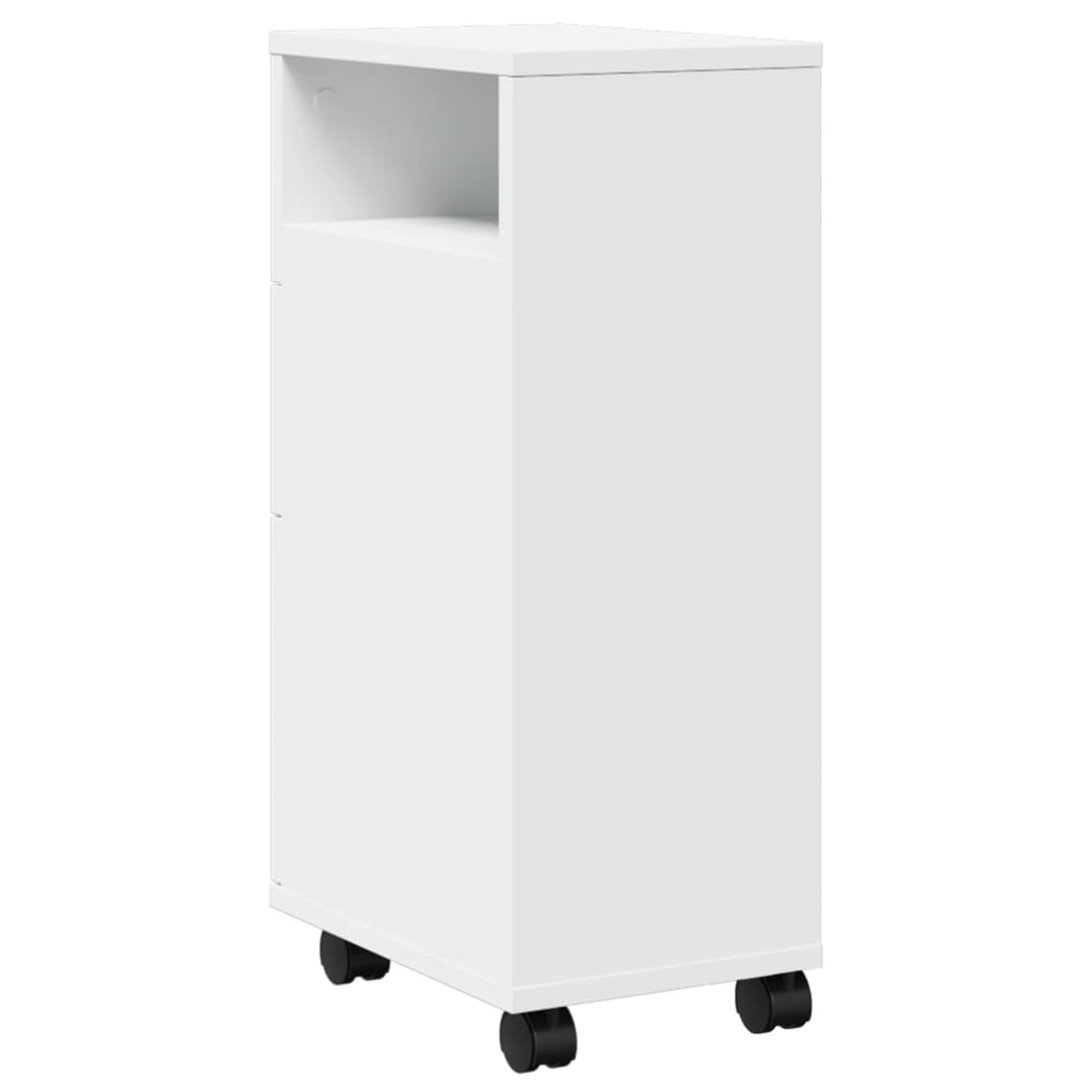 Badkamerkast smal met wielen bewerkt hout wit is nu te koop bij PeponiXL, paradijselijk wonen!