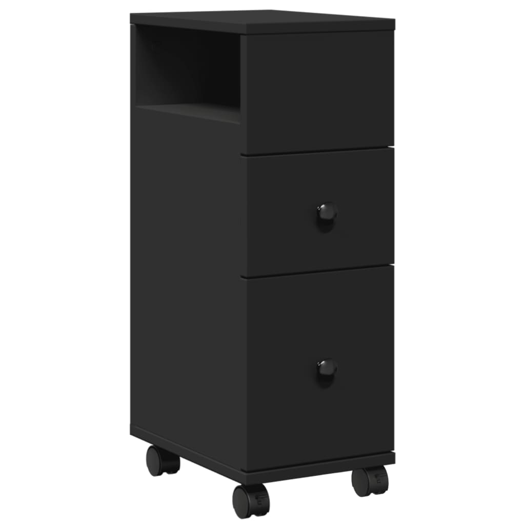 Badkamerkast smal met wielen bewerkt hout zwart is nu te koop bij PeponiXL, paradijselijk wonen!