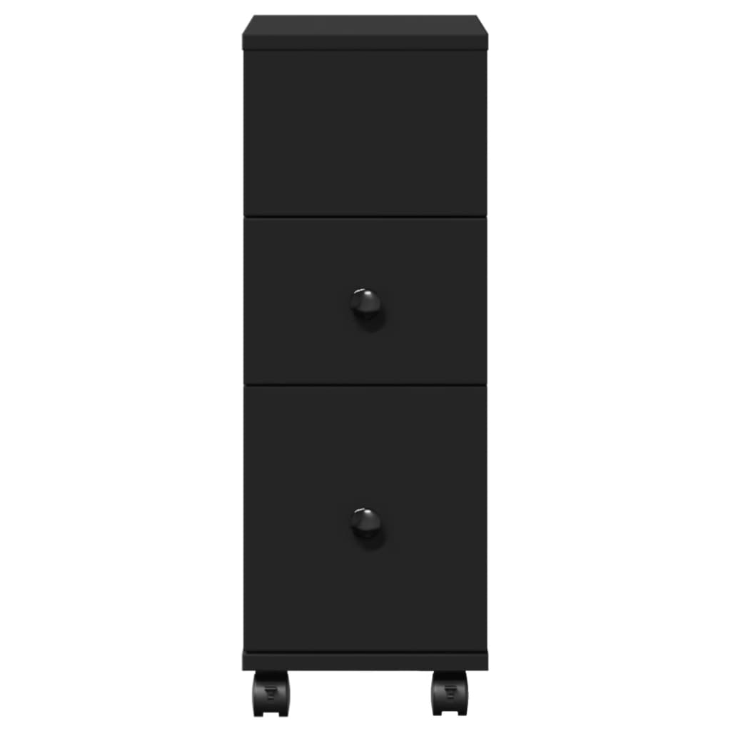 Badkamerkast smal met wielen bewerkt hout zwart is nu te koop bij PeponiXL, paradijselijk wonen!