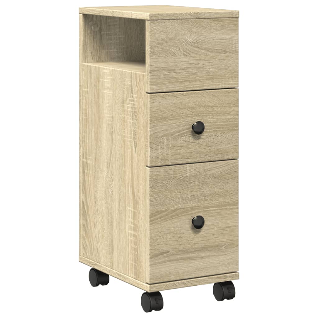 Badkamerkast smal met wielen bewerkt hout sonoma eikenkleurig is nu te koop bij PeponiXL, paradijselijk wonen!