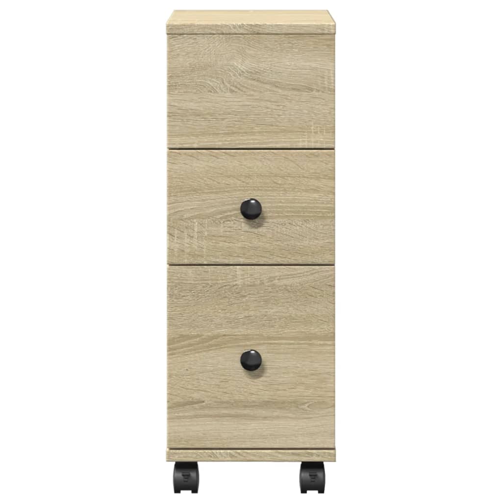 Badkamerkast smal met wielen bewerkt hout sonoma eikenkleurig is nu te koop bij PeponiXL, paradijselijk wonen!