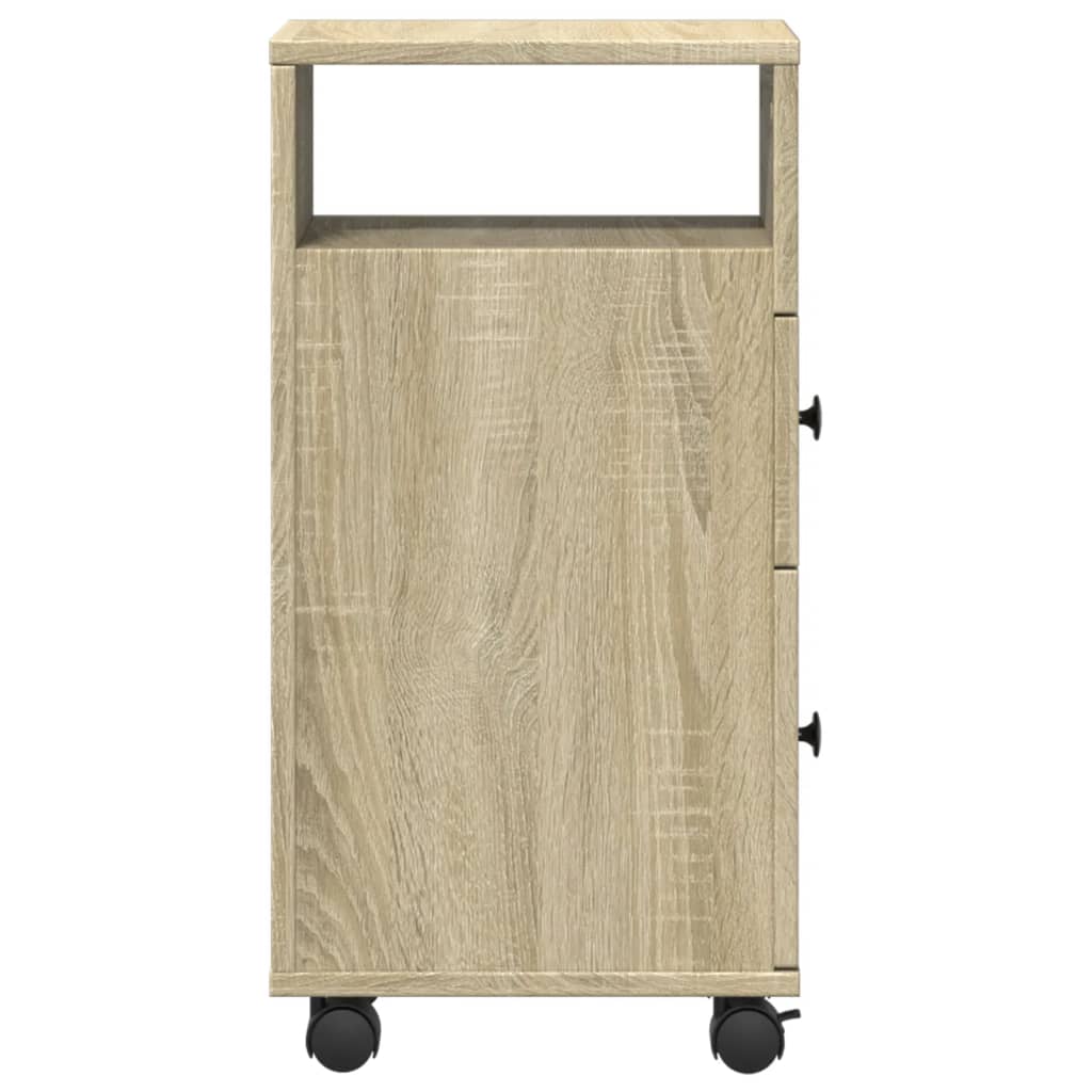 Badkamerkast smal met wielen bewerkt hout sonoma eikenkleurig is nu te koop bij PeponiXL, paradijselijk wonen!