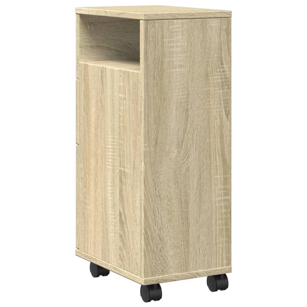 Badkamerkast smal met wielen bewerkt hout sonoma eikenkleurig is nu te koop bij PeponiXL, paradijselijk wonen!