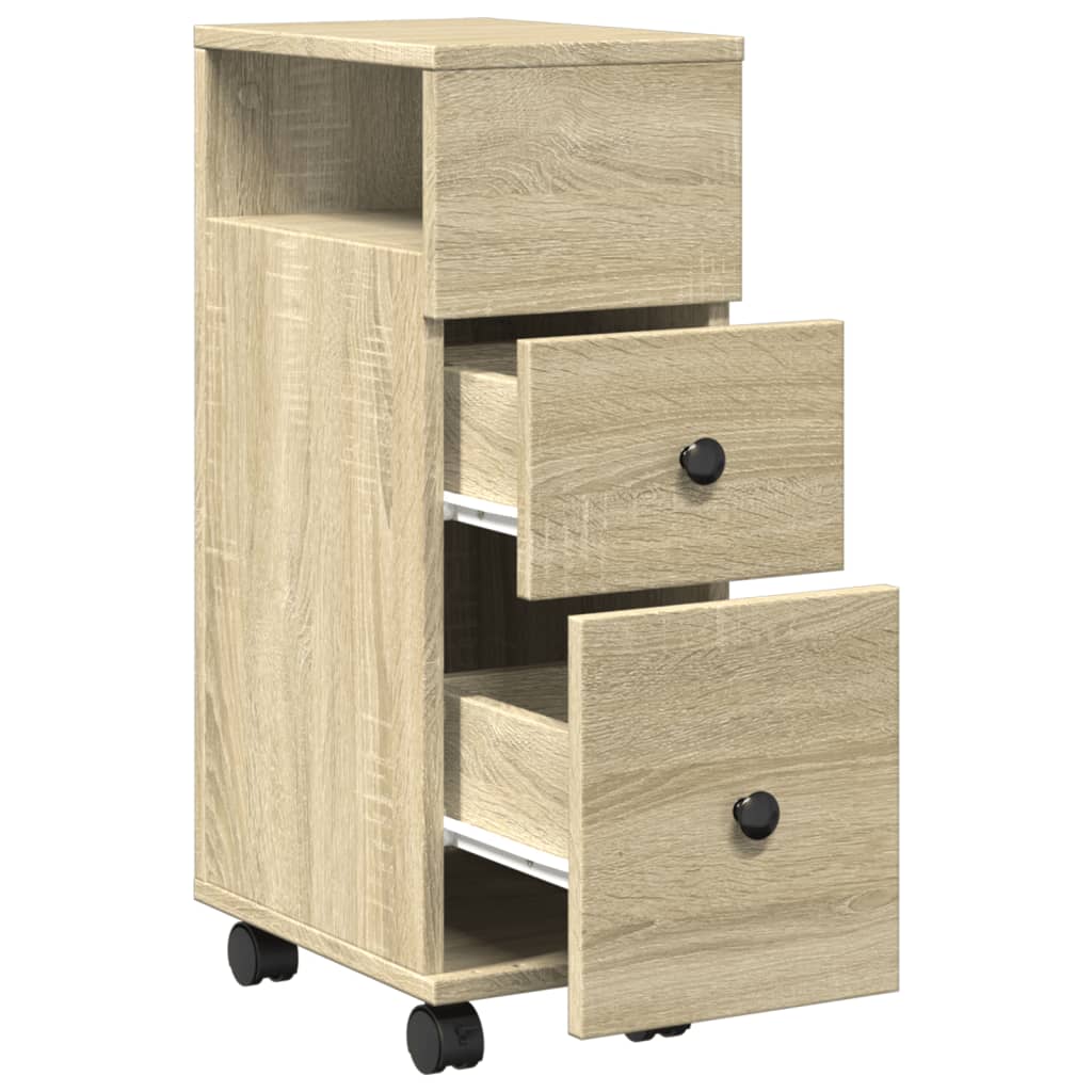 Badkamerkast smal met wielen bewerkt hout sonoma eikenkleurig is nu te koop bij PeponiXL, paradijselijk wonen!