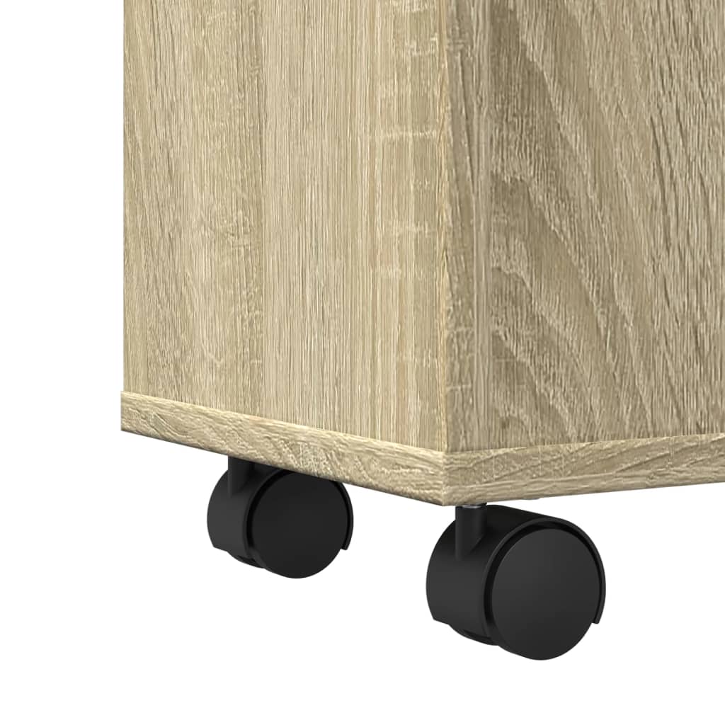 Badkamerkast smal met wielen bewerkt hout sonoma eikenkleurig is nu te koop bij PeponiXL, paradijselijk wonen!