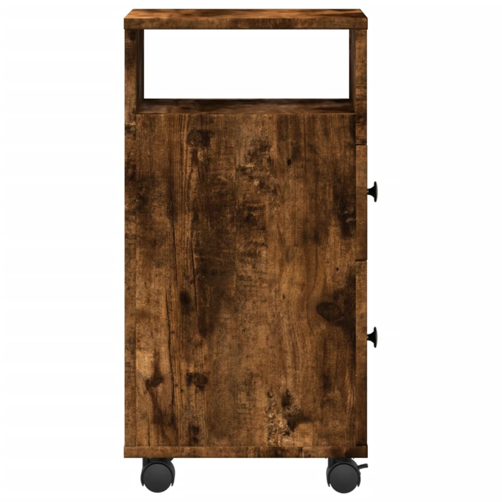 Badkamerkast smal met wielen bewerkt hout gerookt eikenkleurig is nu te koop bij PeponiXL, paradijselijk wonen!