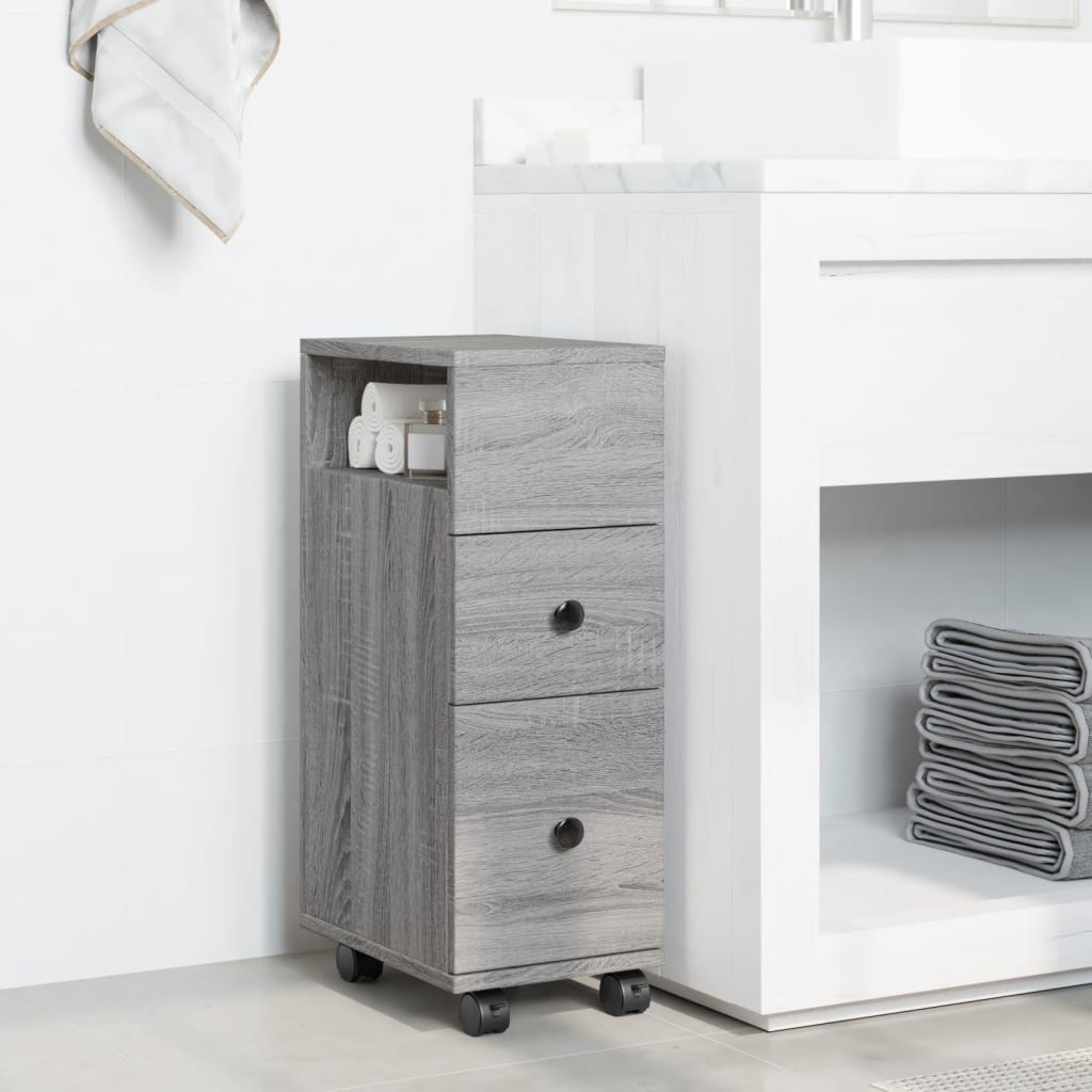 Badkamerkast smal met wielen bewerkt hout grijs sonoma eiken is nu te koop bij PeponiXL, paradijselijk wonen!