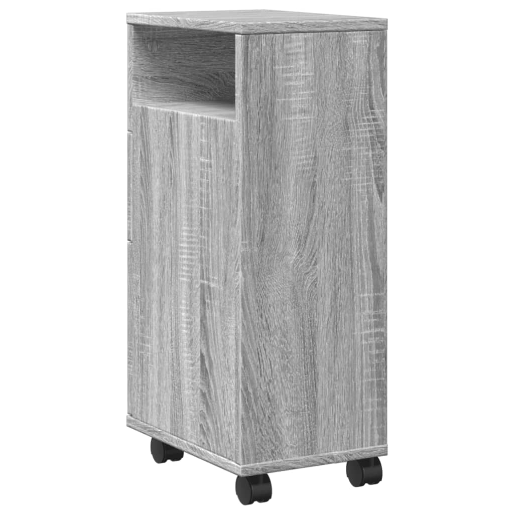 Badkamerkast smal met wielen bewerkt hout grijs sonoma eiken is nu te koop bij PeponiXL, paradijselijk wonen!