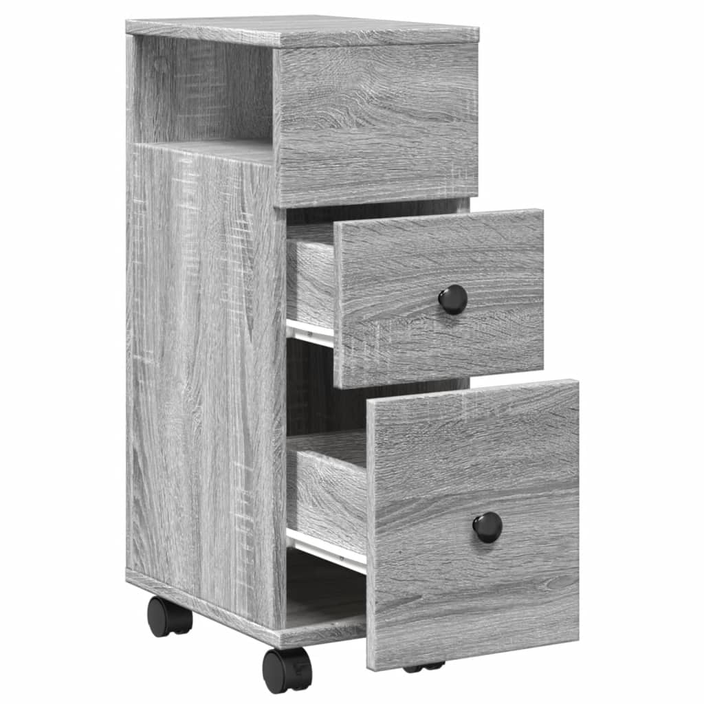 Badkamerkast smal met wielen bewerkt hout grijs sonoma eiken is nu te koop bij PeponiXL, paradijselijk wonen!