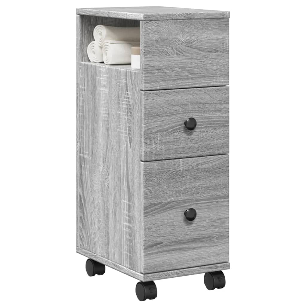 Badkamerkast smal met wielen bewerkt hout grijs sonoma eiken is nu te koop bij PeponiXL, paradijselijk wonen!