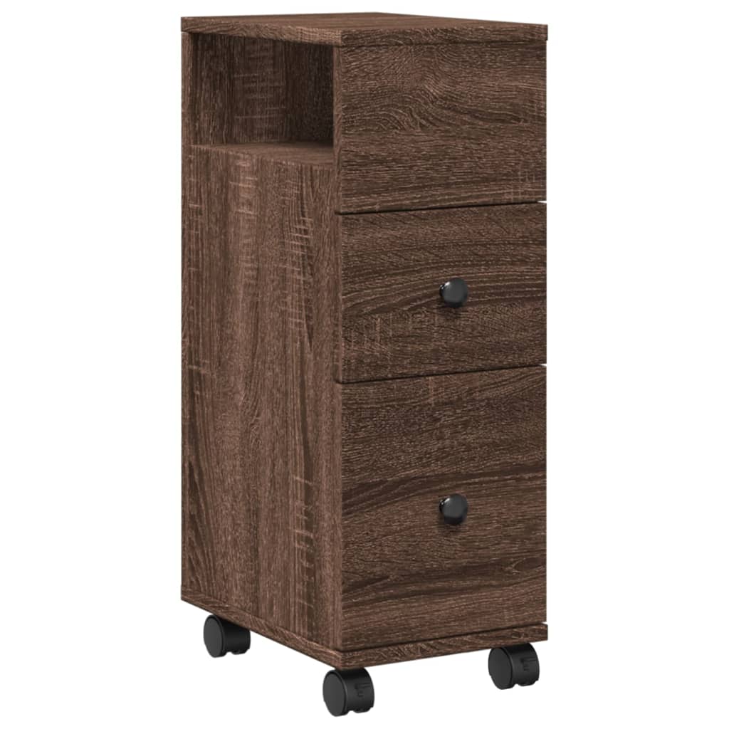 Badkamerkast smal met wielen bewerkt hout bruin eikenkleurig is nu te koop bij PeponiXL, paradijselijk wonen!