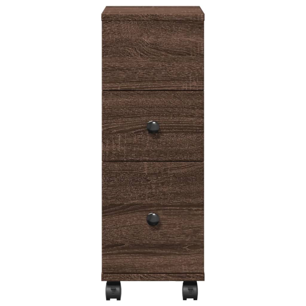Badkamerkast smal met wielen bewerkt hout bruin eikenkleurig is nu te koop bij PeponiXL, paradijselijk wonen!