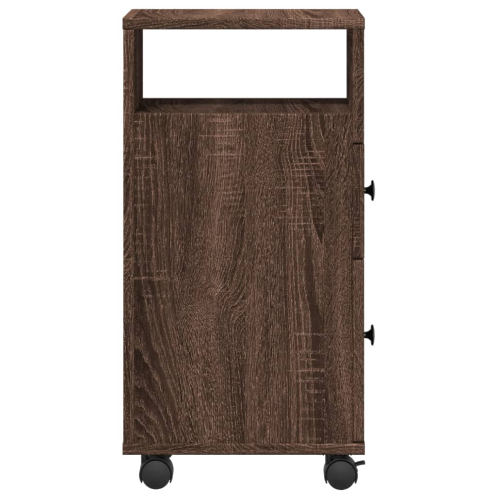 Badkamerkast smal met wielen bewerkt hout bruin eikenkleurig is nu te koop bij PeponiXL, paradijselijk wonen!