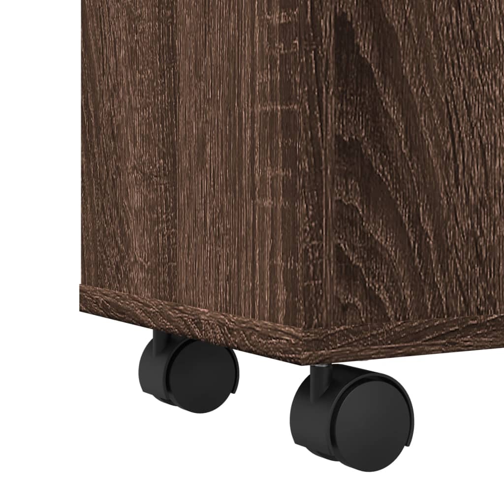 Badkamerkast smal met wielen bewerkt hout bruin eikenkleurig is nu te koop bij PeponiXL, paradijselijk wonen!