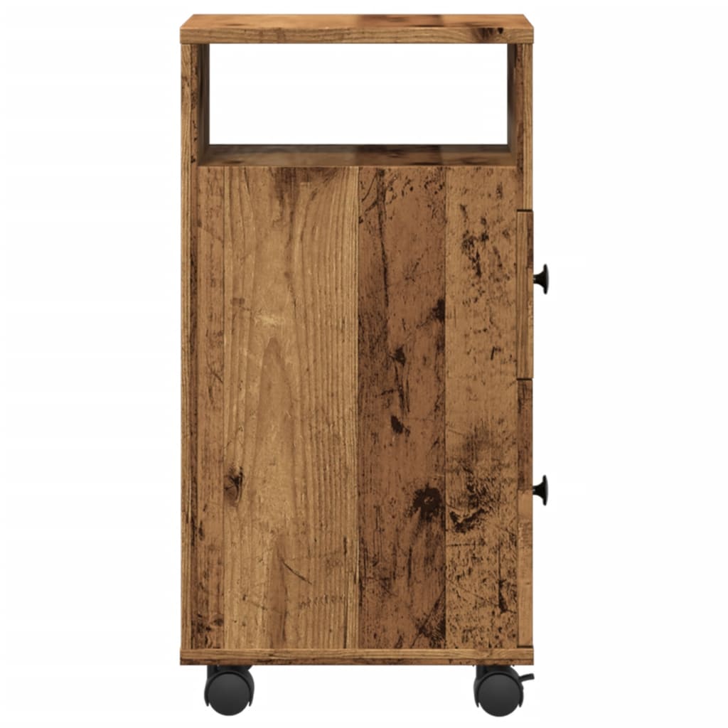 Badkamerkast smal met wielen bewerkt hout oud houtkleurig is nu te koop bij PeponiXL, paradijselijk wonen!