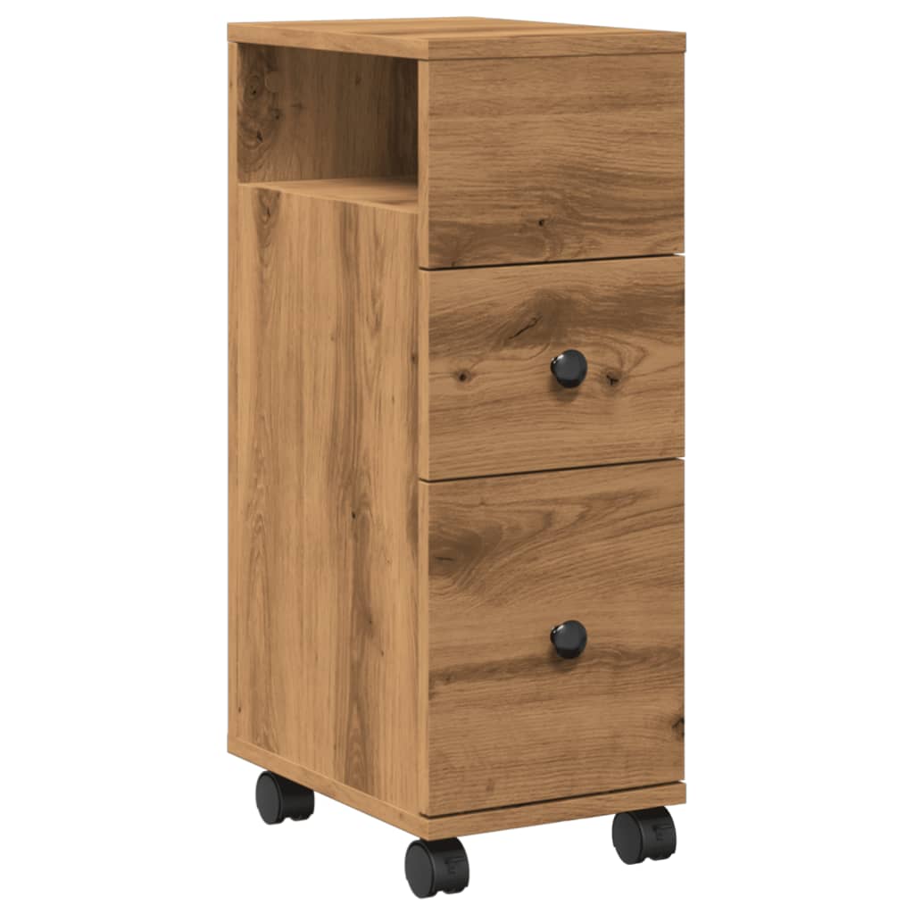 Badkamerkast smal met wielen bewerkt hout artisanaal eiken is nu te koop bij PeponiXL, paradijselijk wonen!