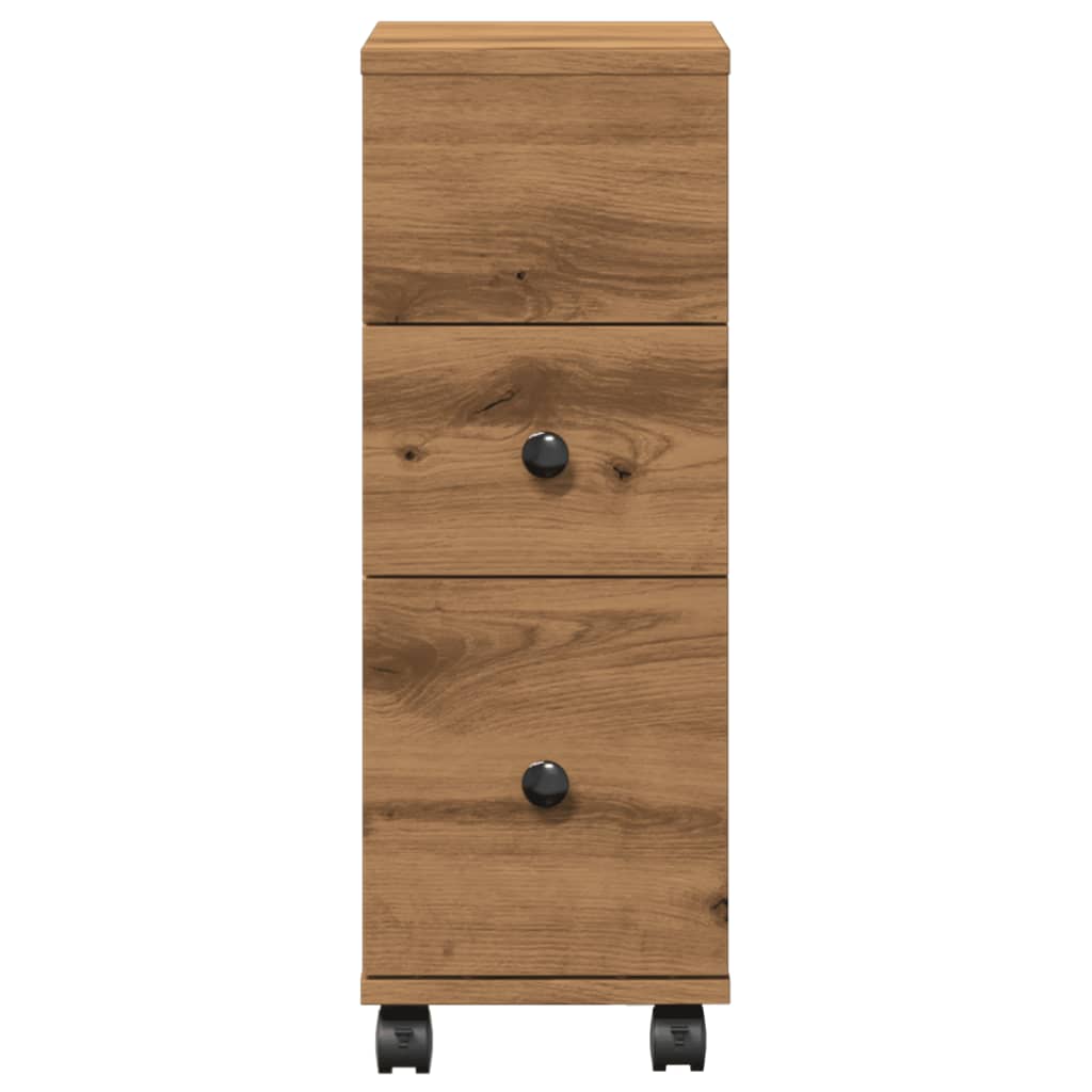 Badkamerkast smal met wielen bewerkt hout artisanaal eiken is nu te koop bij PeponiXL, paradijselijk wonen!