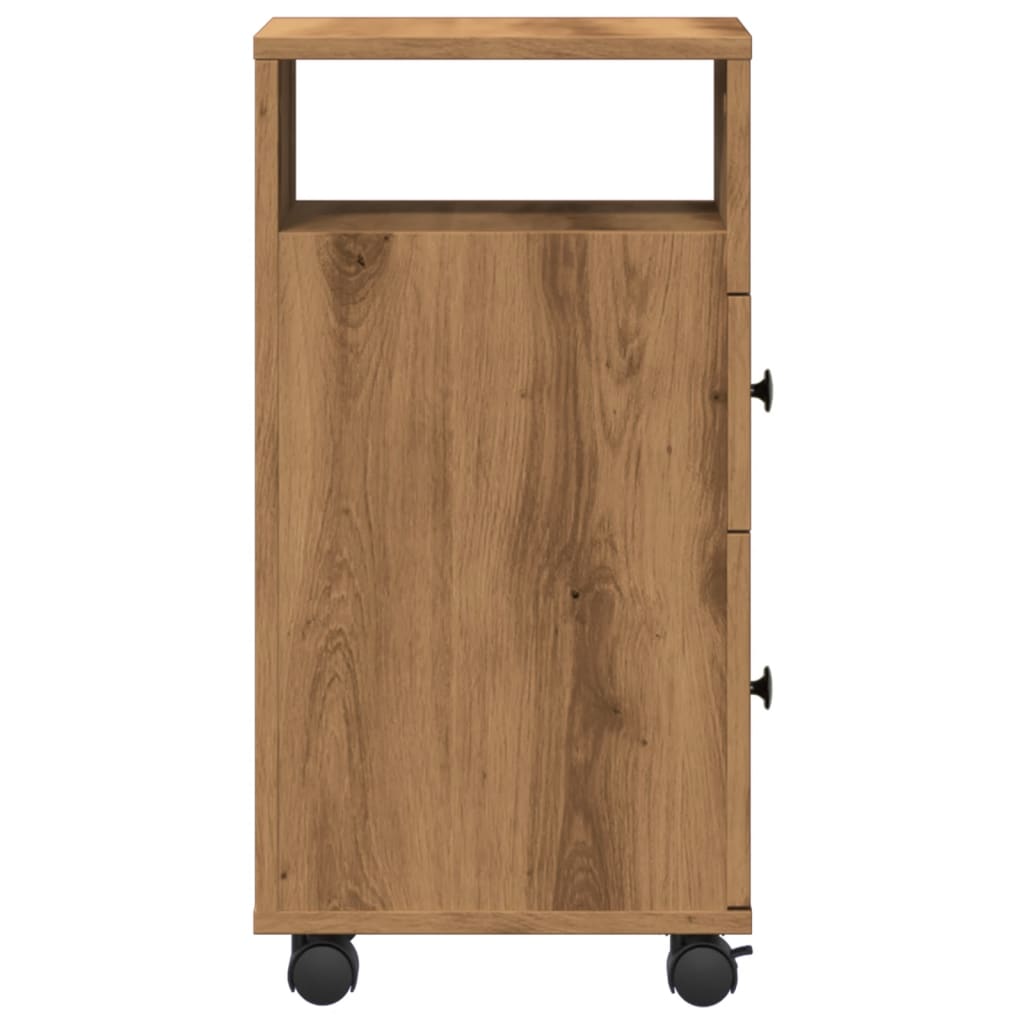 Badkamerkast smal met wielen bewerkt hout artisanaal eiken is nu te koop bij PeponiXL, paradijselijk wonen!