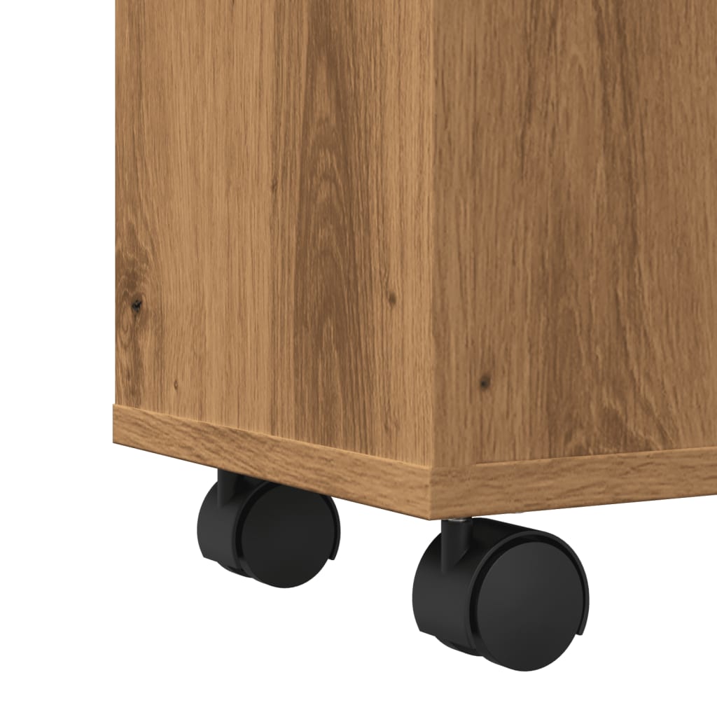 Badkamerkast smal met wielen bewerkt hout artisanaal eiken is nu te koop bij PeponiXL, paradijselijk wonen!
