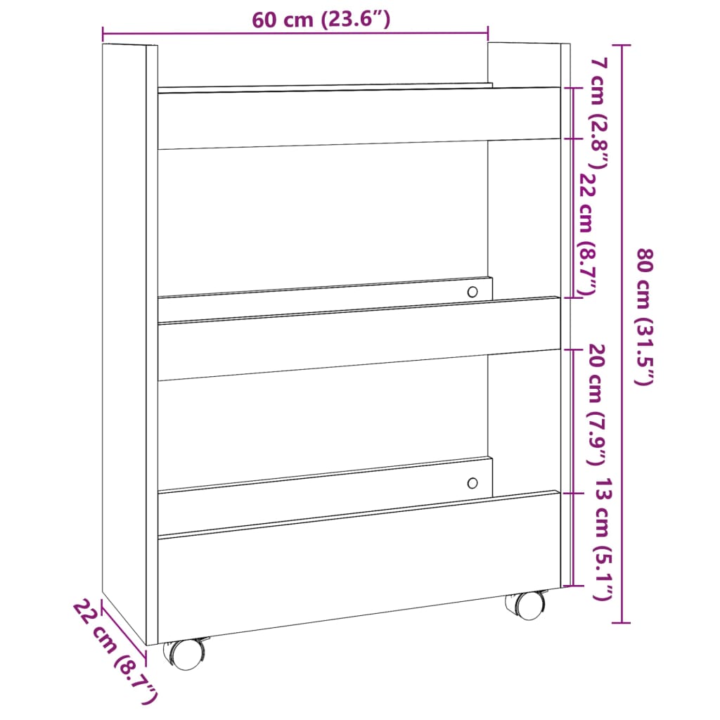 Opbergtrolley smal 3-laags bewerkt hout wit is nu te koop bij PeponiXL, paradijselijk wonen!