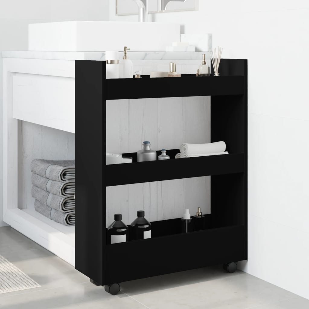 Opbergtrolley smal 3-laags bewerkt hout zwart is nu te koop bij PeponiXL, paradijselijk wonen!