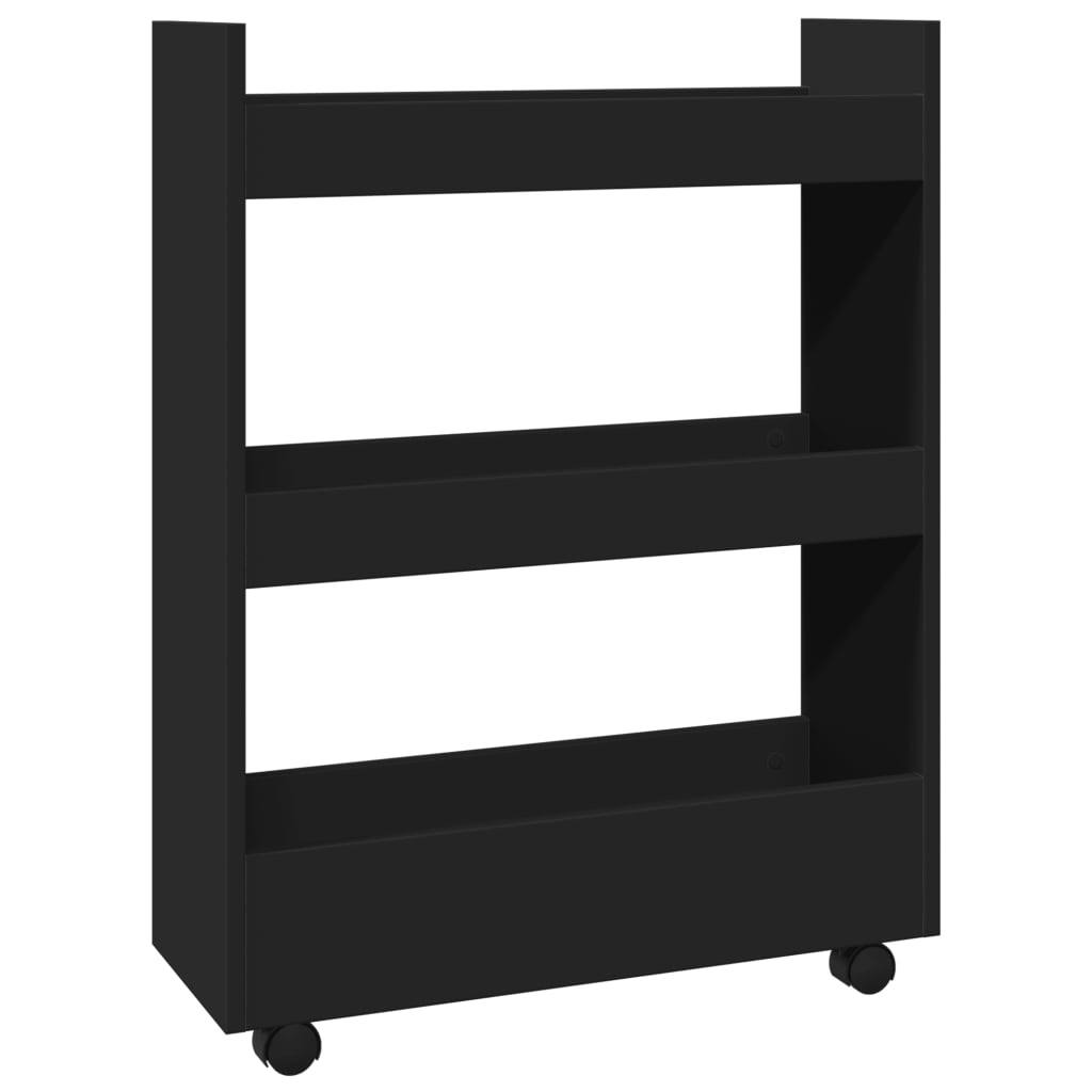 Opbergtrolley smal 3-laags bewerkt hout zwart is nu te koop bij PeponiXL, paradijselijk wonen!