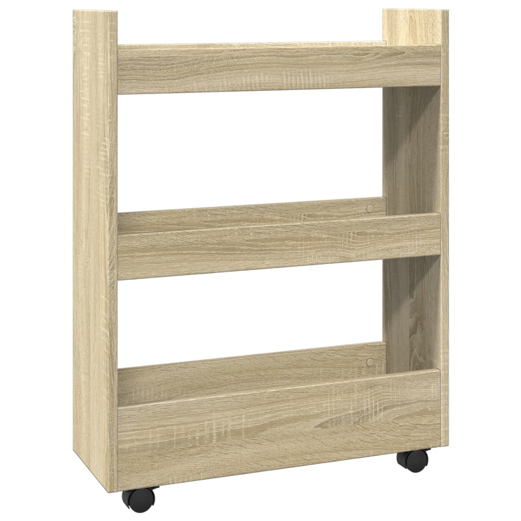 Opbergtrolley smal 3-laags bewerkt hout sonoma eikenkleurig is nu te koop bij PeponiXL, paradijselijk wonen!
