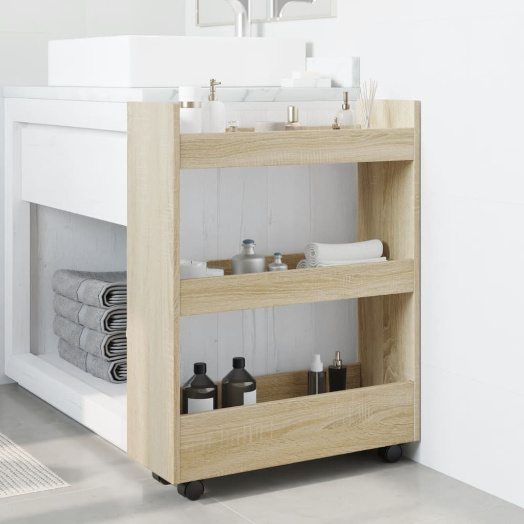 Opbergtrolley smal 3-laags bewerkt hout sonoma eikenkleurig is nu te koop bij PeponiXL, paradijselijk wonen!
