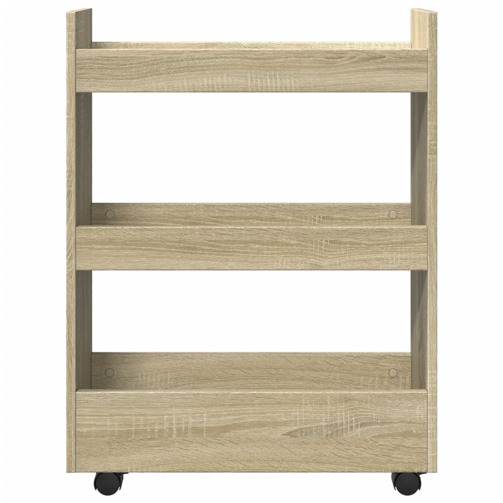 Opbergtrolley smal 3-laags bewerkt hout sonoma eikenkleurig is nu te koop bij PeponiXL, paradijselijk wonen!