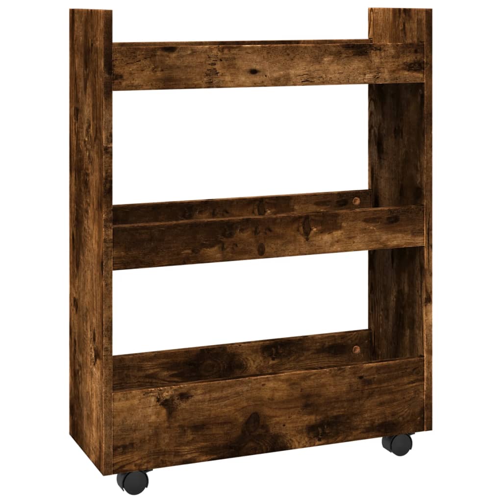 Opbergtrolley smal 3-laags bewerkt hout gerookt eikenkleurig is nu te koop bij PeponiXL, paradijselijk wonen!