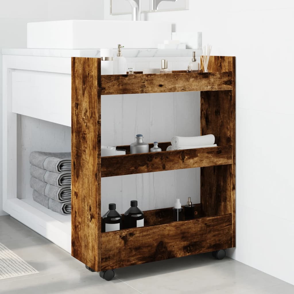 Opbergtrolley smal 3-laags bewerkt hout gerookt eikenkleurig is nu te koop bij PeponiXL, paradijselijk wonen!