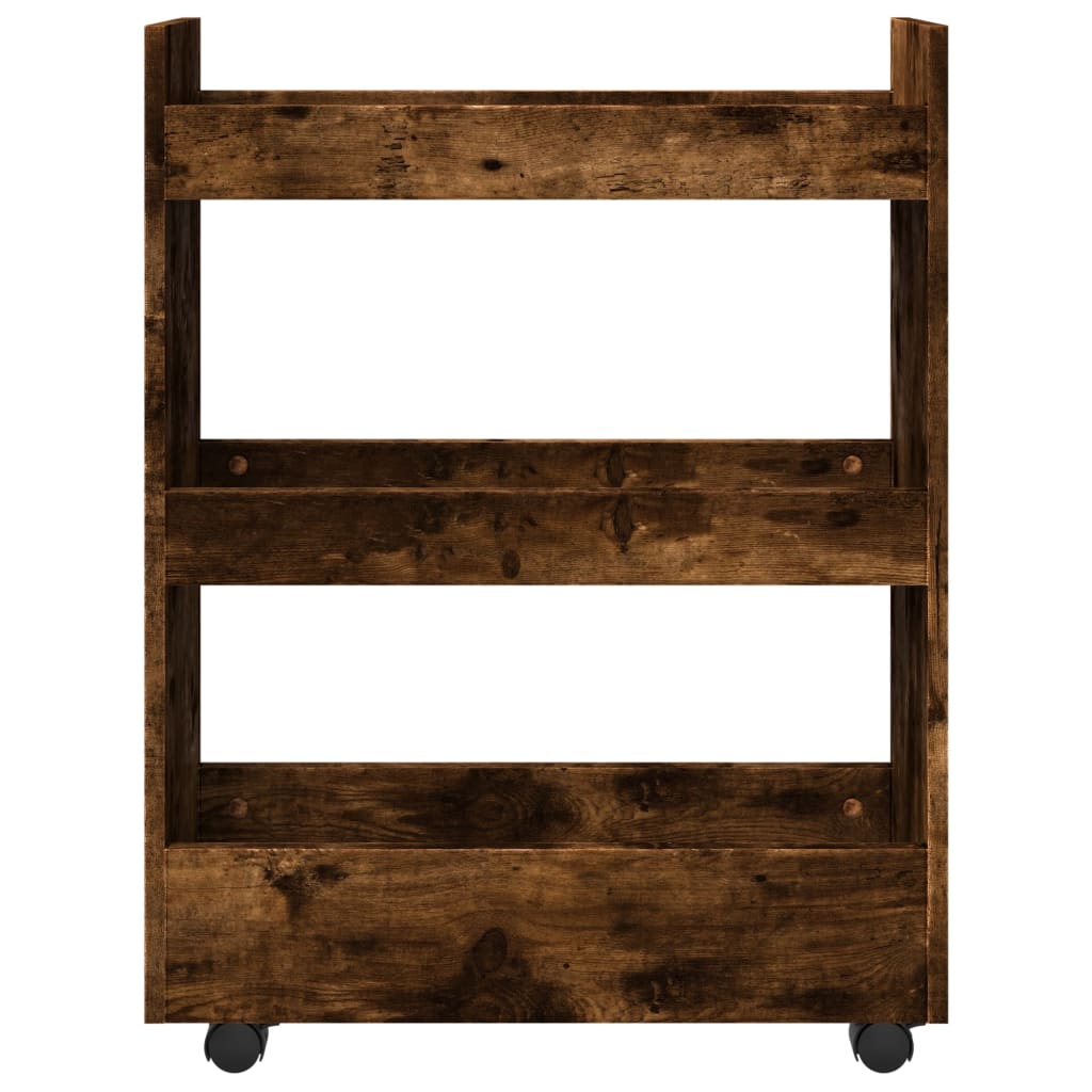 Opbergtrolley smal 3-laags bewerkt hout gerookt eikenkleurig is nu te koop bij PeponiXL, paradijselijk wonen!