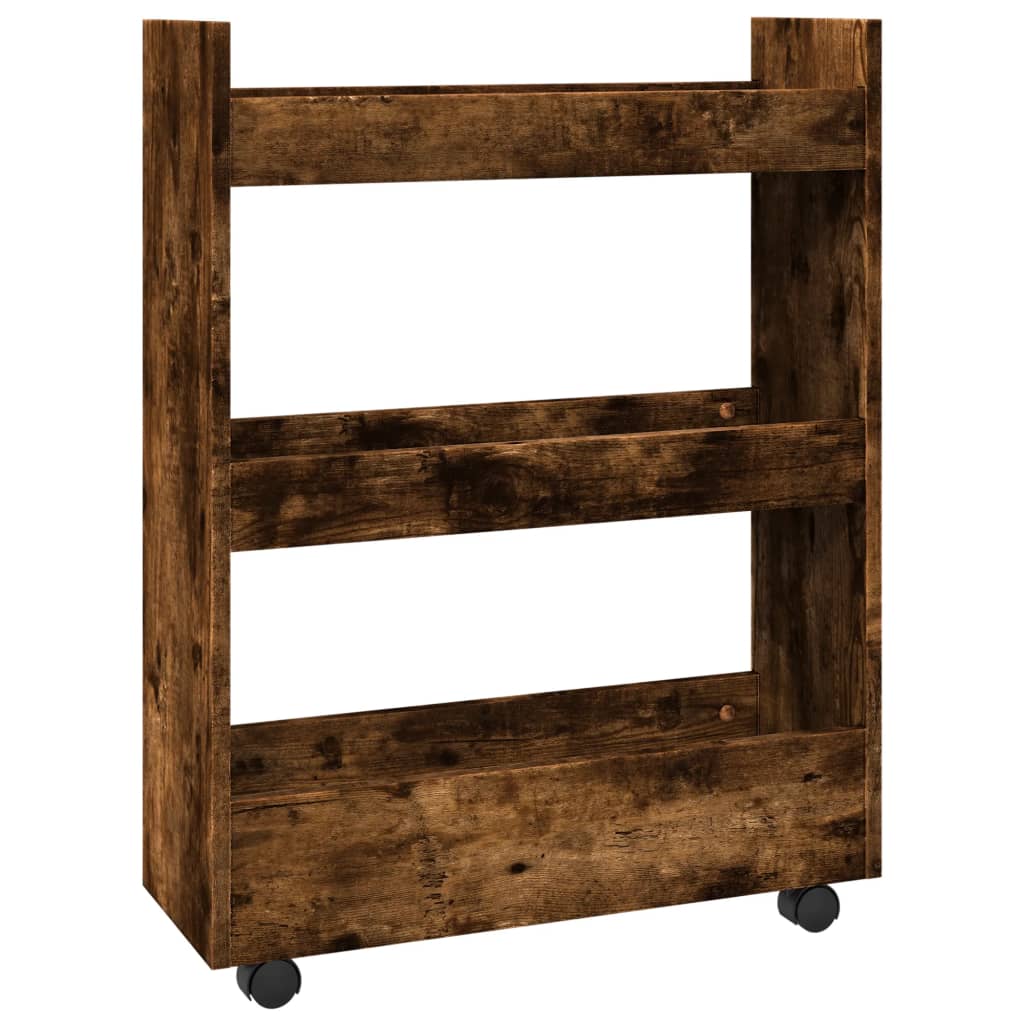 Opbergtrolley smal 3-laags bewerkt hout gerookt eikenkleurig is nu te koop bij PeponiXL, paradijselijk wonen!