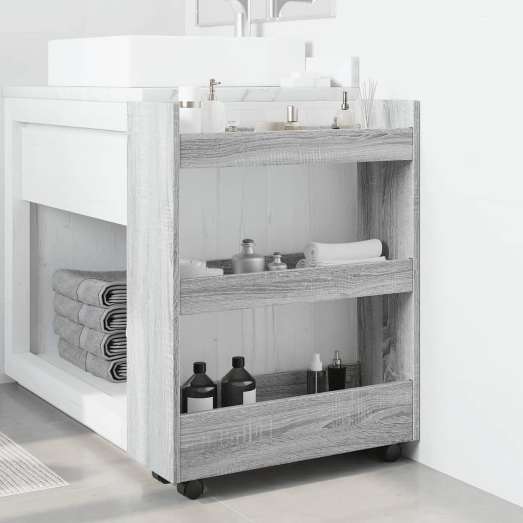 Opbergtrolley smal 3-laags bewerkt hout grijs sonoma eiken is nu te koop bij PeponiXL, paradijselijk wonen!