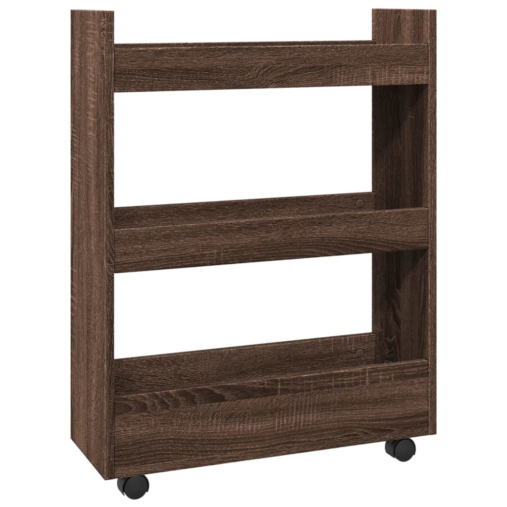 Opbergtrolley smal 3-laags bewerkt hout bruin eikenkleurig is nu te koop bij PeponiXL, paradijselijk wonen!