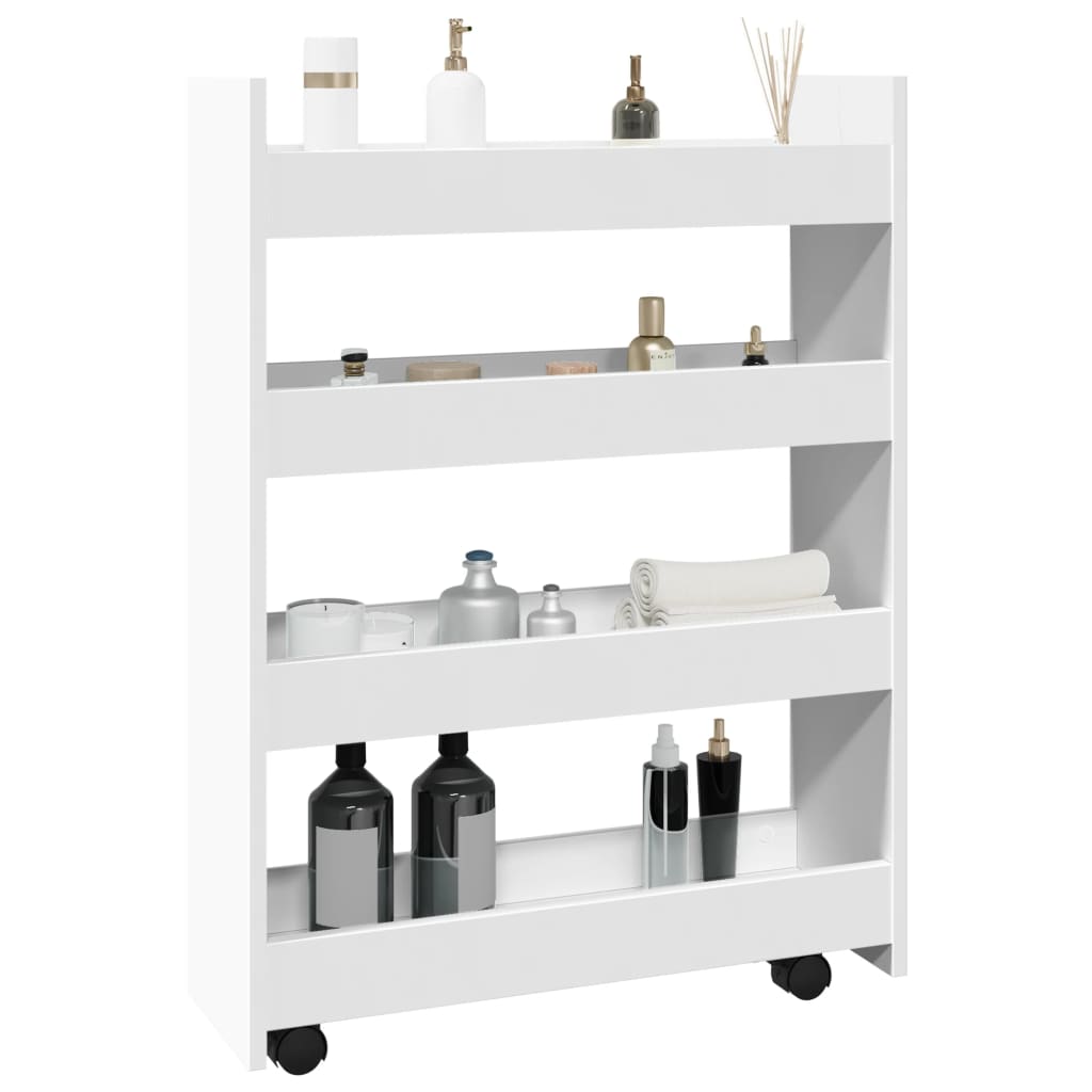 Smalle opbergtrolley met 4 lagen, wit bewerkt hout is nu te koop bij PeponiXL, paradijselijk wonen!